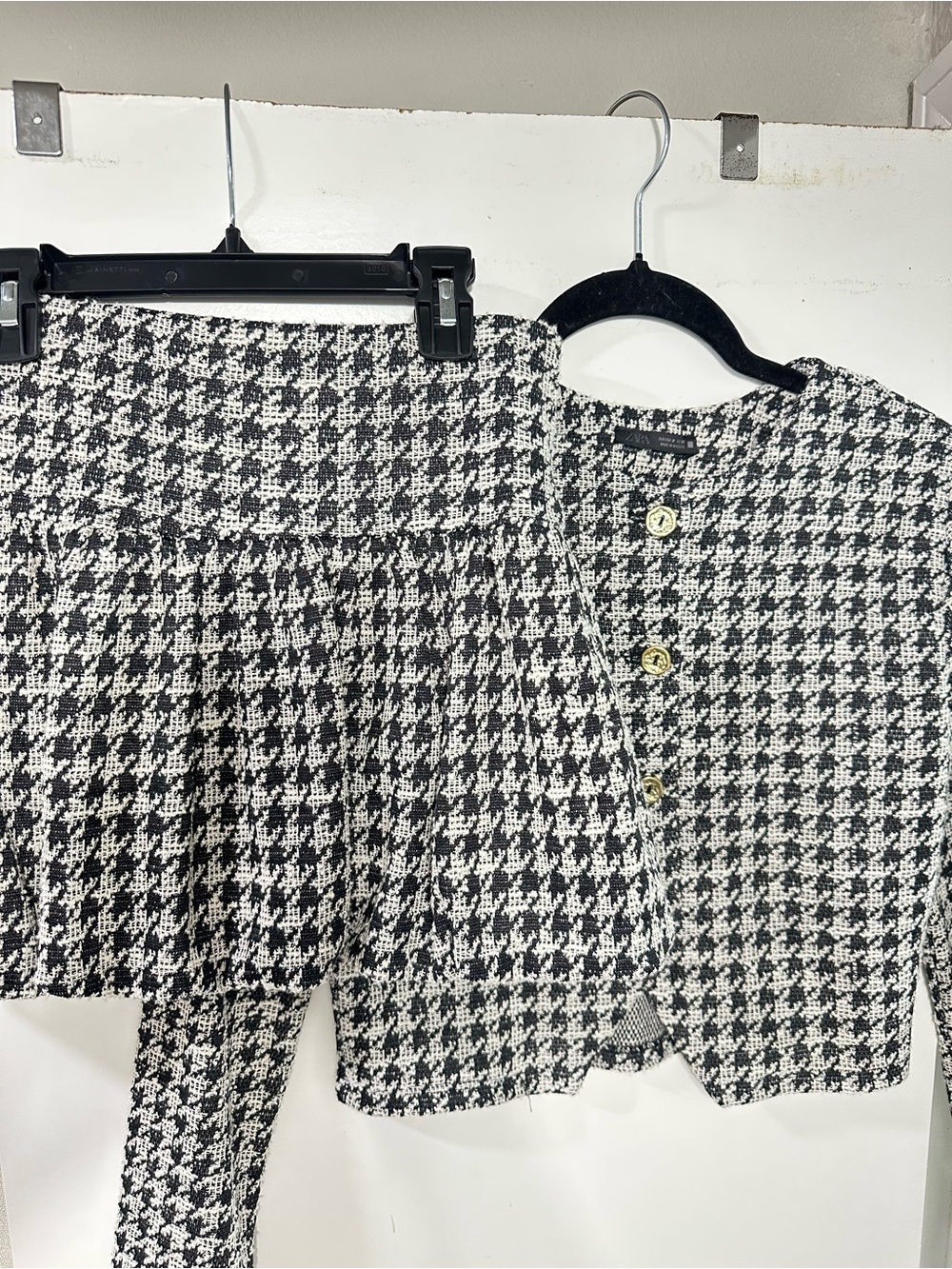 Zara Black & White Houndstooth Mini Skirt set